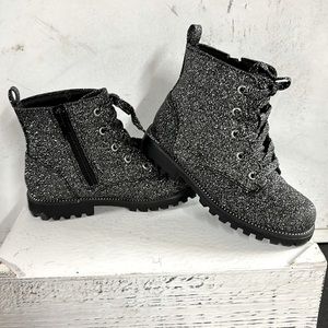 Toddler Girls Black & Sparkly Combat Boots